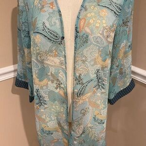 Christopher & Banks Teal and Cream Floral Kimono